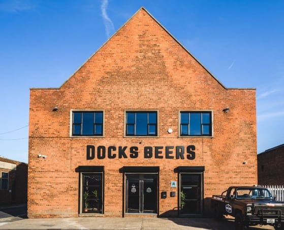 Docks Academy Lincolnshire Music Venue Grimsby Photograph of Docks Beers, a Craft Beer Brewery located on King Edward Street in Grimsby. The brewery is located within an old church and retains many of the external features