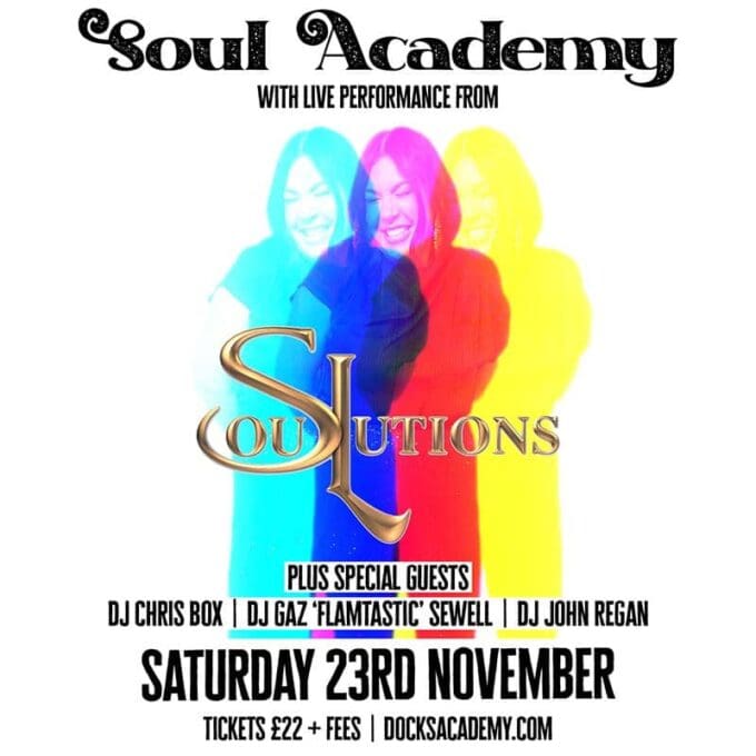 show graphic for a soul music night at docks academy in grimsby taking place on saturday 23rd November