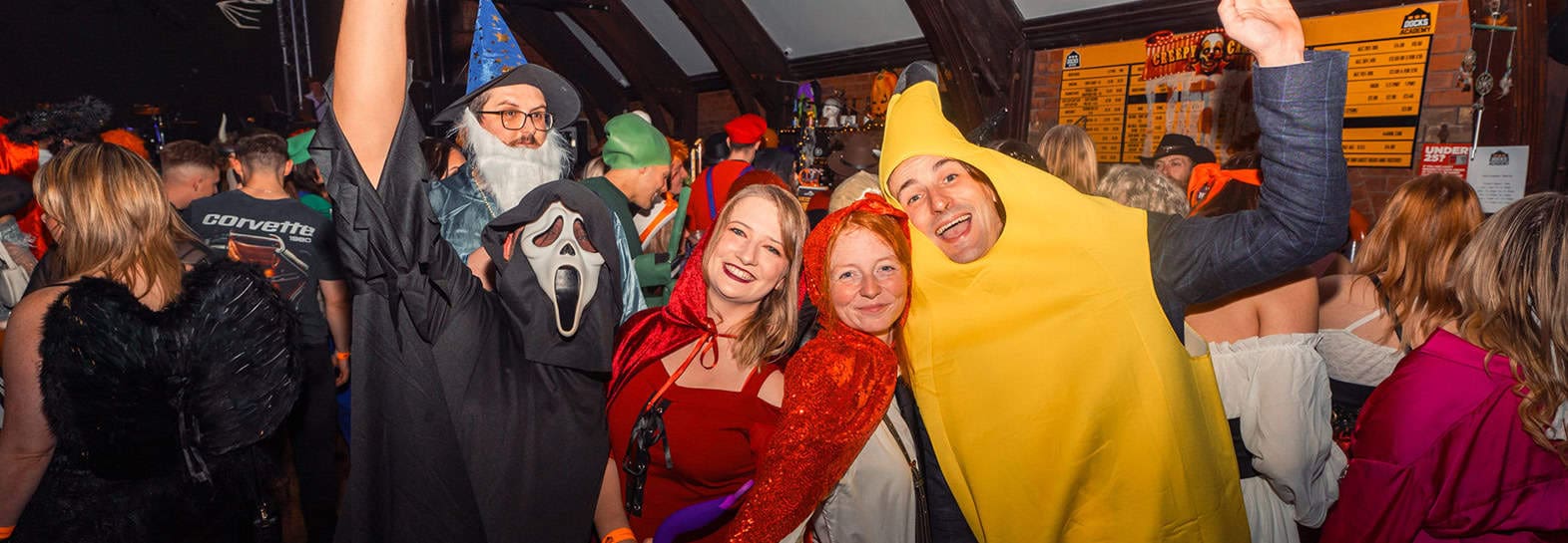 Photograph of customers dressed in Halloween Fancy dress for a Halloween club night